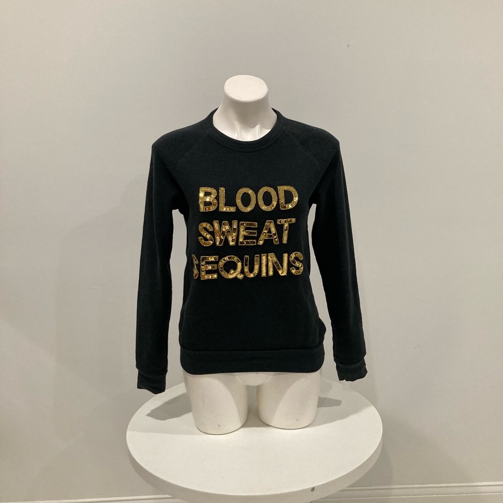 Bow & Drape “Blood Sweat Sequins” Charcoal Black Crew Neck Sweatshirt S